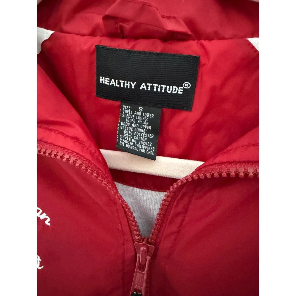 Healthy Attitude Windbreaker Jacket Small Red White American Spirit Baseball Zip